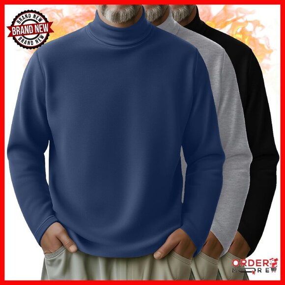 Men's Thermal Long Sleeve Turtleneck Pullover 3-Pack Polyester Blend